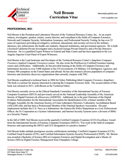 CV for Neil Broom Expert Witness in Computer Forensics Investigations in Sacramento California